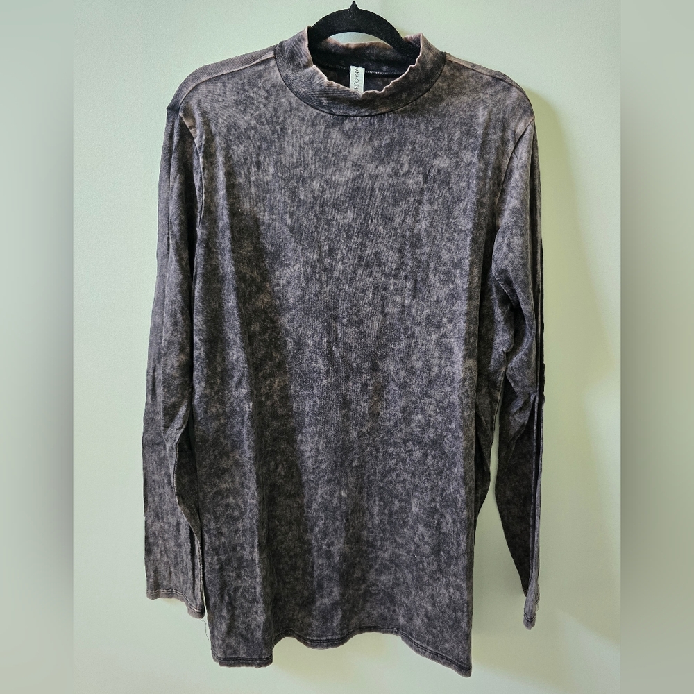 Zenana Black/Gray Mineral Washed Long Sleeve Mock Neck